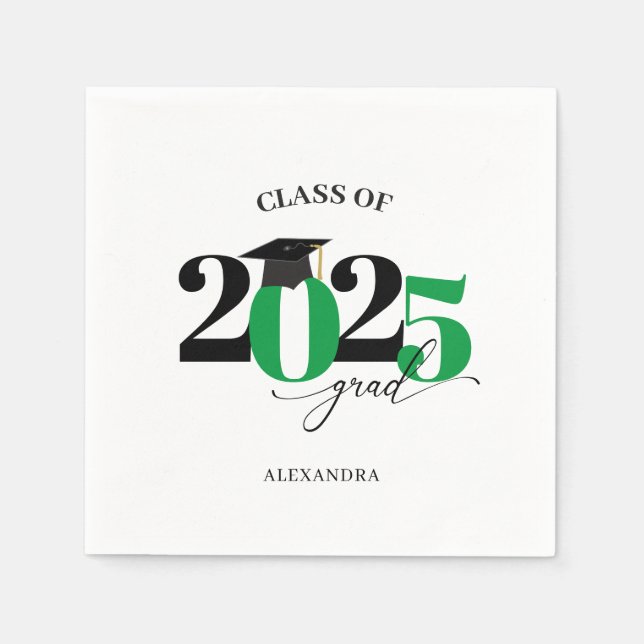 Klasse 2025 Graduate Modern Tyopgraphy Green Serviette (Vorderseite)
