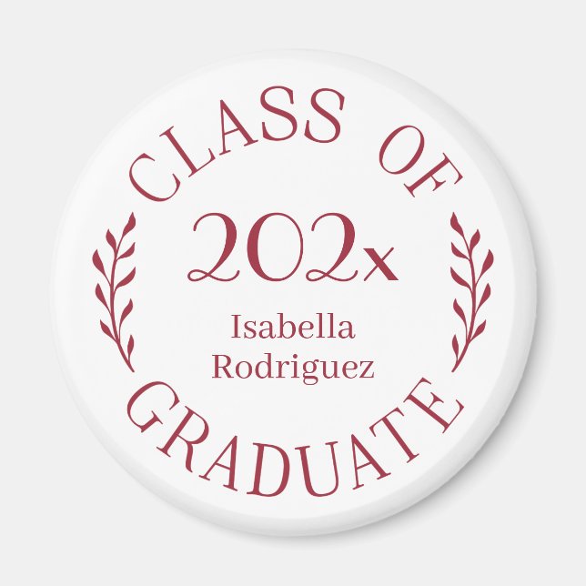 Klasse 2025 Graduate Name Burgundy Typografy Magnet (Vorne)