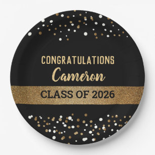 Klasse 2025 Graduate Name Gold Confetti Pappteller