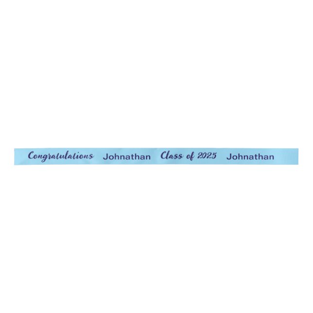 Klasse 2025 Graduate Name Light&Dark Blue Script Satinband (Vorderseite)