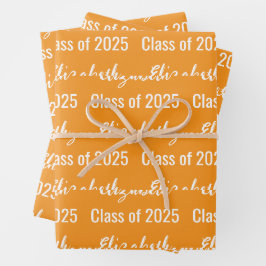 Klasse 2025 Graduate Name Royal Orange and White Geschenkpapier Set