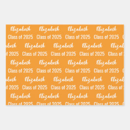 Klasse 2025 Graduate Name Royal Orange and White Geschenkpapier Set