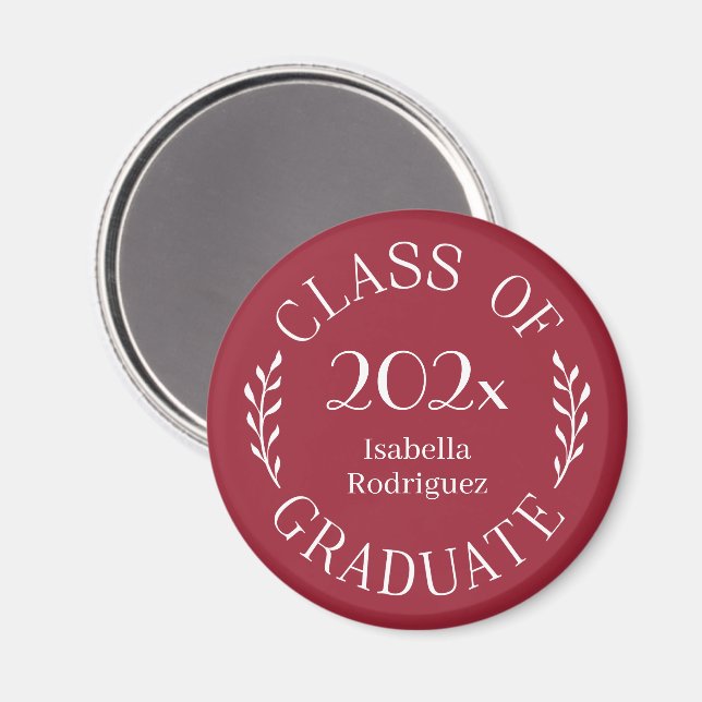 Klasse 2025 Graduate Name Typografy Burgundy Magnet (Vorderseite/Rückseite)