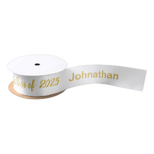 Klasse 2025 Graduate Name White and Gold Script Satinband