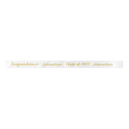 Klasse 2025 Graduate Name White and Gold Script Satinband