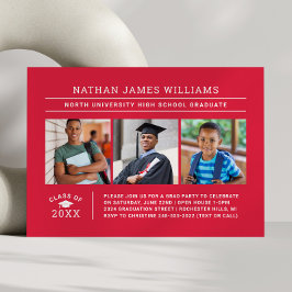 Klasse 2025 Graduate Red 3 Foto Abschluss Einladung