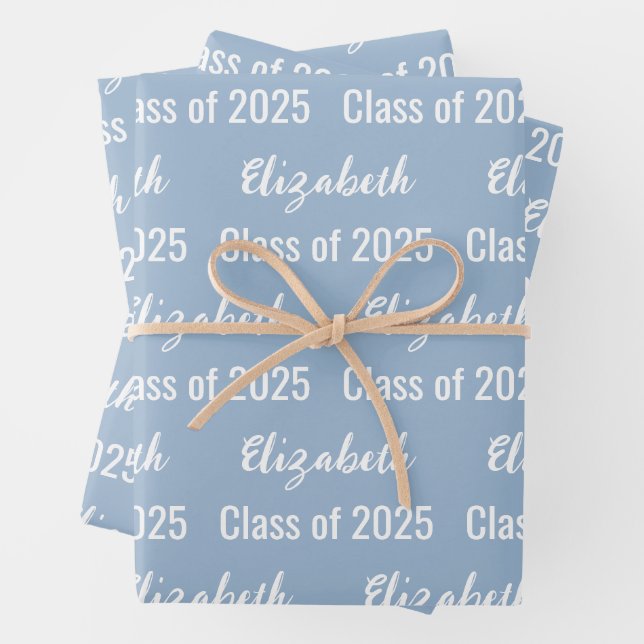 Klasse 2025 Graduate's Name Baby Blue and White Geschenkpapier Set (Beispiel)