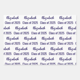 Klasse 2025 Graduate's Name White & Dark Blue Geschenkpapier Set