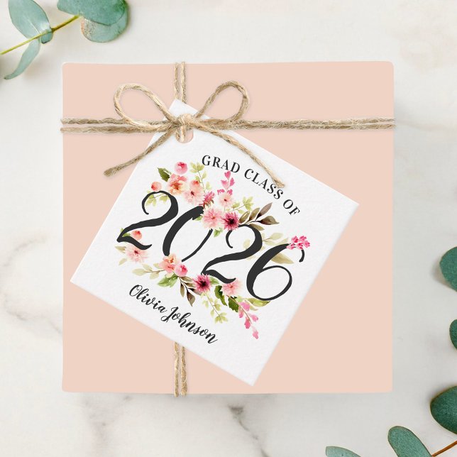 Klasse 2025 Pink Watercolor Blume Abschluss Geschenkanhänger (Von Creator hochgeladen)