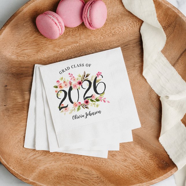 Klasse 2025 Pink Watercolor Blume Abschluss Serviette (Von Creator hochgeladen)