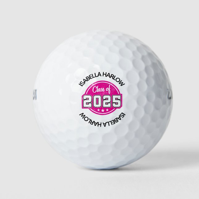 Klasse 2025 Rosa Graduate Name Golfball (Vorderseite)