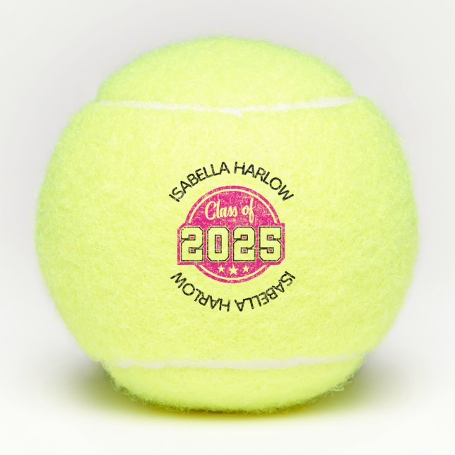Klasse 2025 Rosa Graduate Name Tennisbälle (Vorderseite)