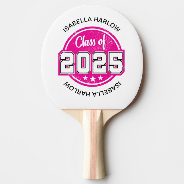 Klasse 2025 Rosa Graduate Name Tischtennis Schläger (Vorderseite)