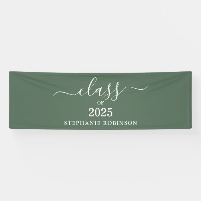 Klasse 2025 Sage Green Simple Modern Abschluss Banner (Horizontal)