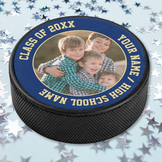 Klasse 2025 Schulabschluss Partei Geschenk Foto Eishockey Puck (Class of 2024 School Graduation Party Gift Photo Hockey Puck)