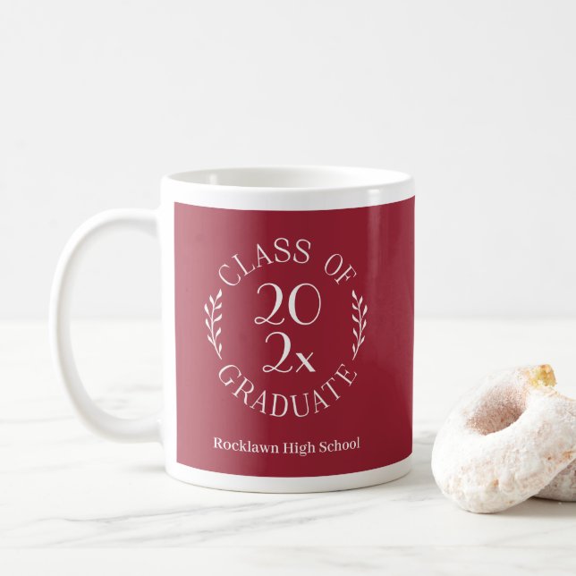 Klasse 2025 Schulname Burgundy Abschluss Kaffeetasse (Mit Donut)