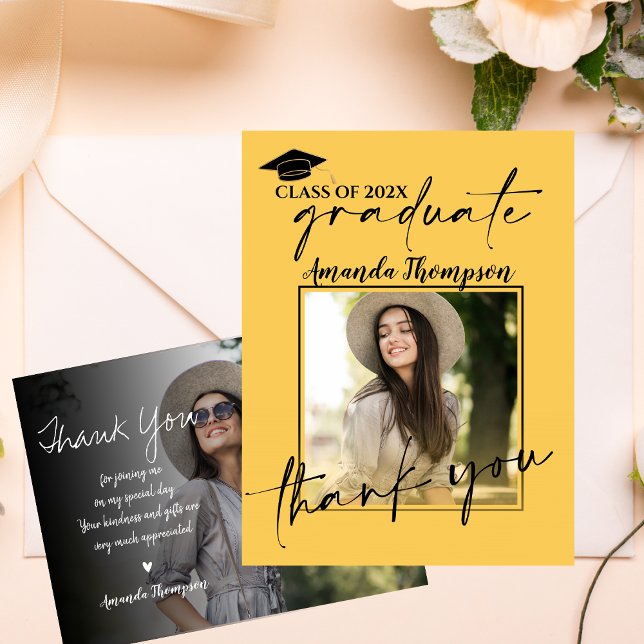 Klasse 2025 Script Abschluss Foto Vielen Dank Postkarte (Class of 2025 Script Graduation Photo Thank You Postcard)