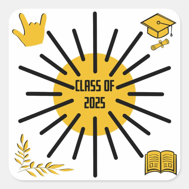 Klasse 2025 - Sunshine Quadratischer Aufkleber (Vorderseite)