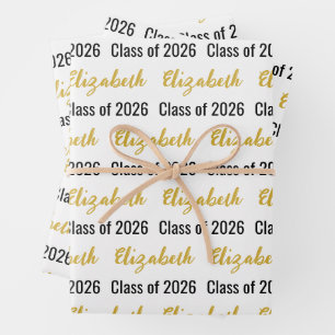 Klasse 2025 und Graduate's Name White Black Gold Geschenkpapier Set