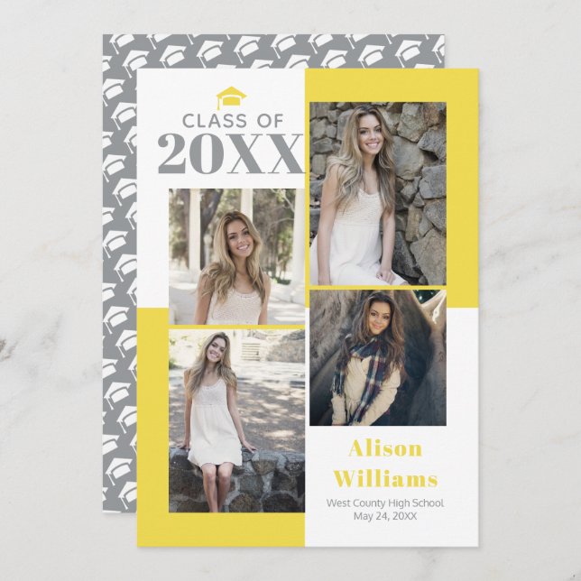 Klasse 2025: vier Fotos graugelber Abschluss Ankündigung (Vorne/Hinten)