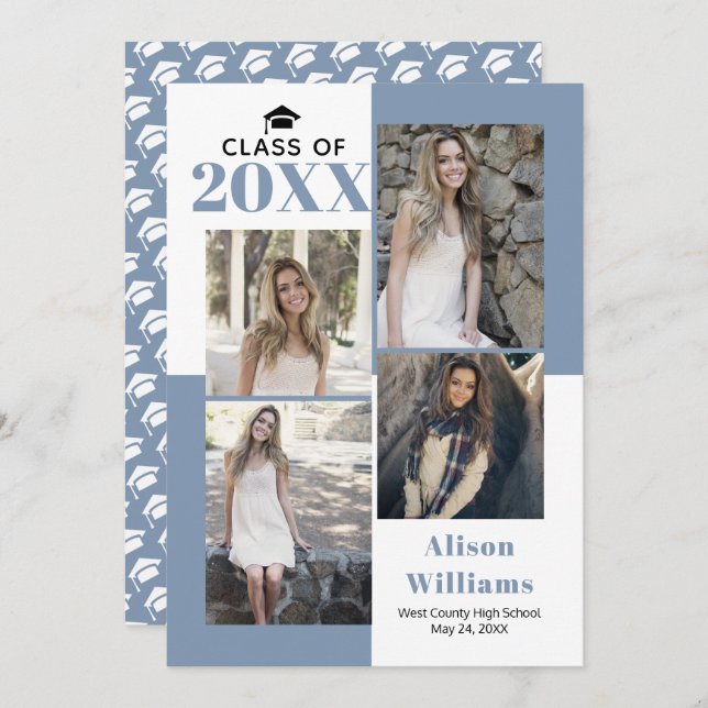 Klasse 2025 vier Fotos staubiger blauer Abschluss Ankündigung (Vorne/Hinten)