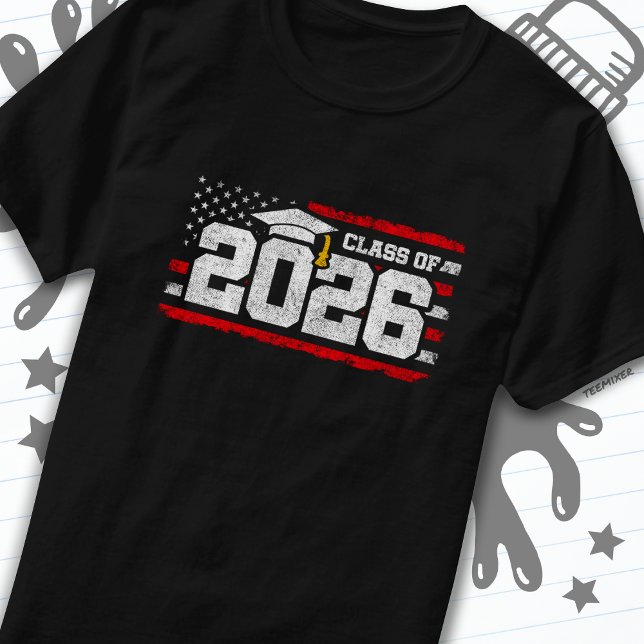 Klasse 2026 Abschluss American Flag Senior 2026 T-Shirt (Von Creator hochgeladen)