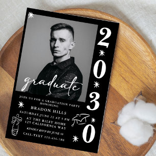 Klasse 2026 Abschlussfeier Abitur Schwarz Weiß Einladung