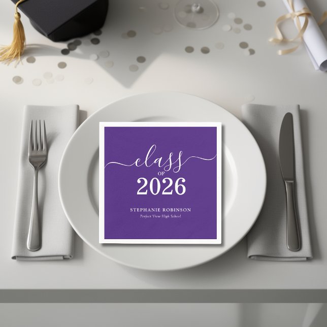 Klasse 2026 Lila Moderne Abschlussfeier Serviette (Von Creator hochgeladen)