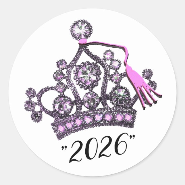 „Klasse 2026“ Prinzessinnen Tiara Runder Aufkleber (Vorderseite)