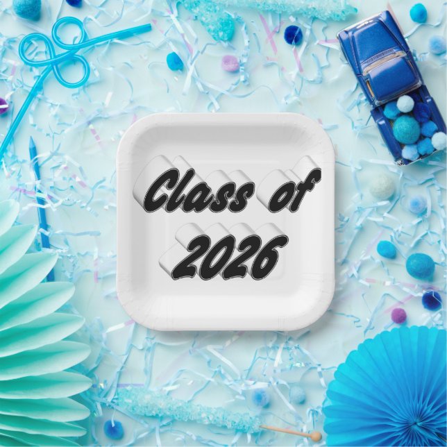 Klasse 2026 schwarze Typografie Abschlussfeier Pappteller (Party)