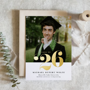 Klasse 2026 Typografie Foto Abschluss Gold Folieneinladung