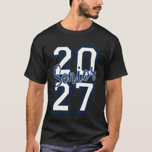 Klasse 2027 Senior Varsity Weiß Navy Blau Stack T-Shirt