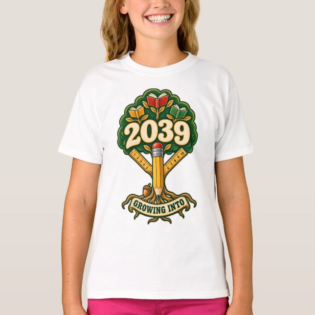 Klasse 2039 Bleistift-Lernbaum T-Shirt (Vorderseite)