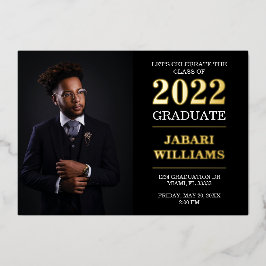 Klasse 20XX Abschluss, Ihr Foto, Schwarz Folieneinladung