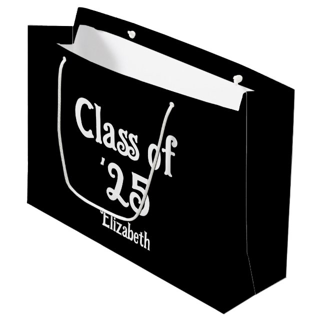 Klasse "23 Schwarz-Weiß-Retro-Schriftart Grad Name Große Geschenktüte (Vorderseite Schrägansicht)