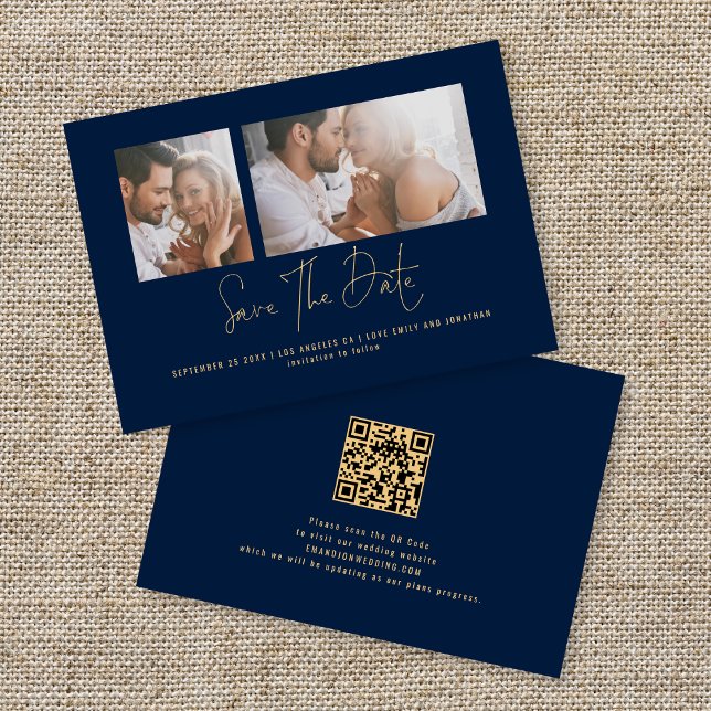 Klasse 2 Fotos Gold Navy Blue Wedding Save The Date (Von Creator hochgeladen)