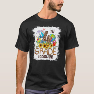 Klasse 4 Rückkehr zur Schule Leoparden-Druck Sonne T-Shirt
