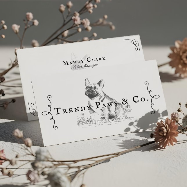 Klasse Boutique Stilsalon Französischer BullDog Visitenkarte (Classy Boutique Style Pet Salon French BullDog Business Card)