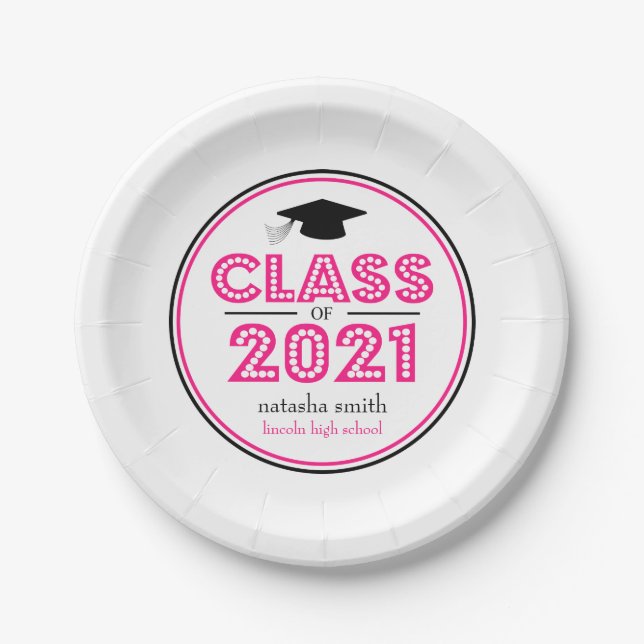 Klasse der 2021-Abschluss-Teller (Hot Pink) Pappteller (Vorderseite)