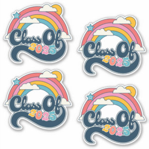 Klasse der 2025 Rainbow Retro Stickers Set 4 Aufkleber
