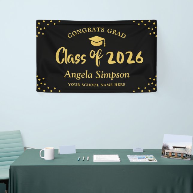 Klasse der 2026 Gold Brush Script Graduation Party Banner (Messeveranstaltung)