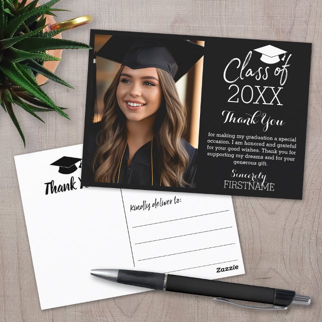 Klasse der 20XX Abschluss Danke Foto Karte (Graduation Thank you Postcard)