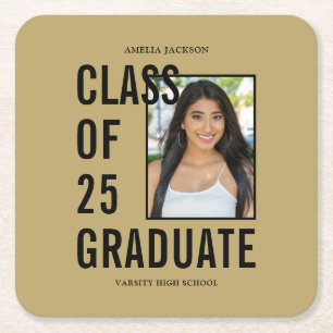 Klasse der 25 Gold-Foto-Graduationspartei Rechteckiger Pappuntersetzer
