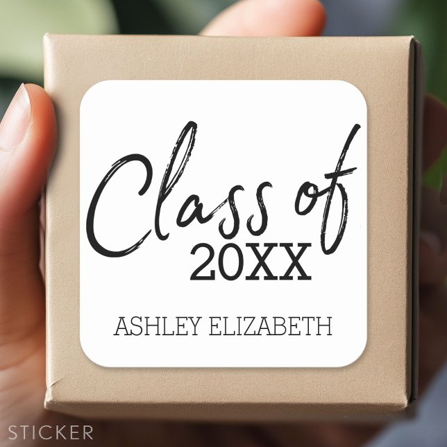 Klasse der ADD-JAHR-Graduationspartei Quadratischer Aufkleber (Custom Sticker - Personalize with your info for a party favor or gift)