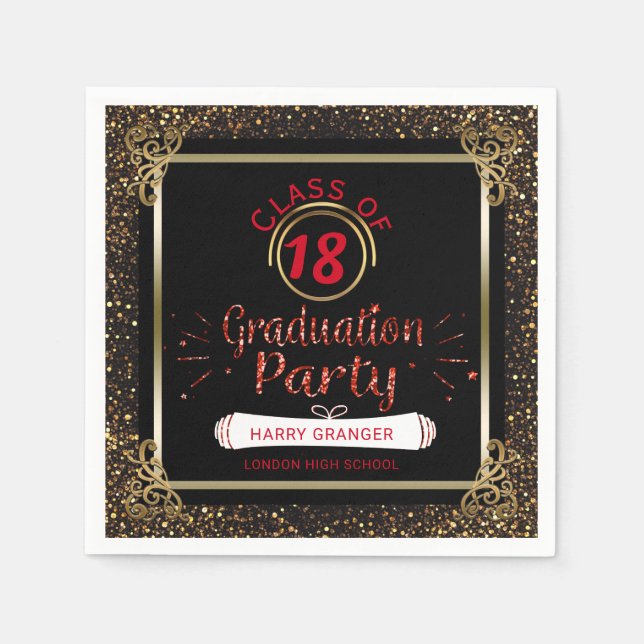 Klasse der Black Red Gold Graduation Party 2018 Serviette (Vorderseite)