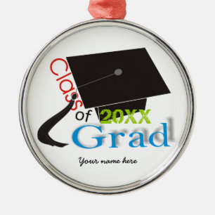 Klasse der blauen Grad-Graduationskappe 2020 Silbernes Ornament