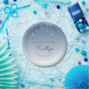 Klasse der Blue Glitzer Tropfen Graduation Party 2 Pappteller