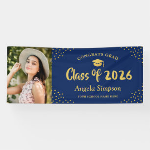 Klasse der Blue Gold Foto Graduation Party 2026 Banner