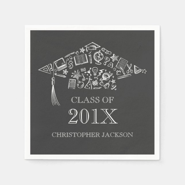 Klasse der Chalkboard Graduation Cap Paper Napkin Serviette (Vorderseite)