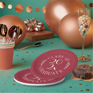 Klasse der Chic Burgundy White Graduation Party 20 Pappteller